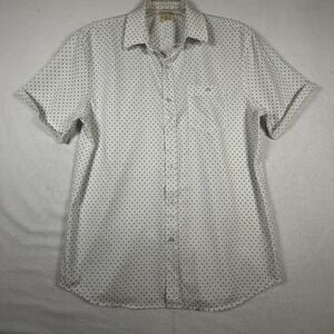 Method Men's Med White with Blue Heart All Over Print Button Down Short Sleeve